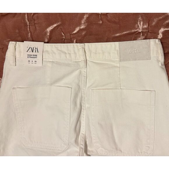 NWT Zara High Rise Straight Decorative Seam Front Jeans, White, Sz. 6 - Picture 5 of 10